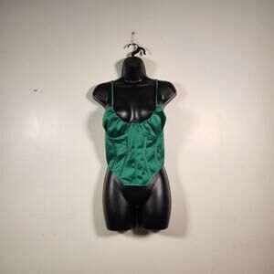 PRETTYLITTLETHING Corset Top Womens 4 Emerald Green Satin Fitted Cutout Hem NEW